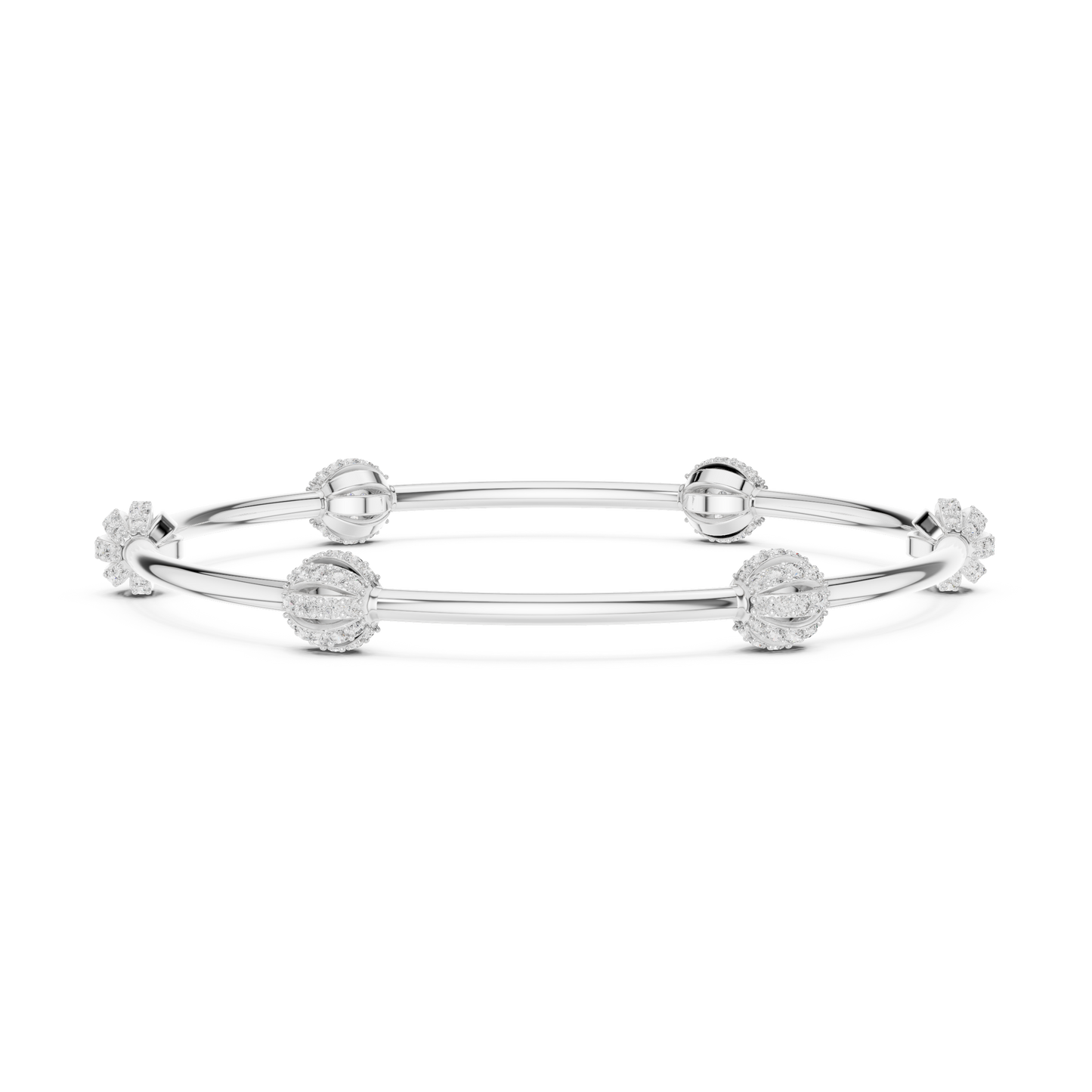 1.26CTW Ribbed Diamond Ball Station Bangle - Yellow Gold Bracelet