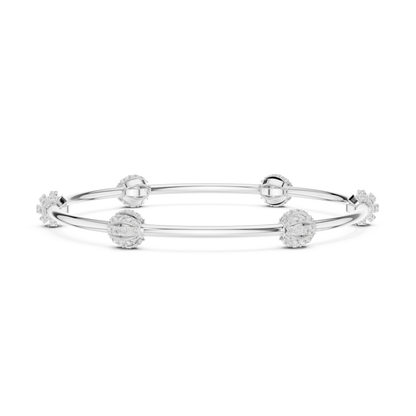 1.26CTW Ribbed Diamond Ball Station Bangle - Yellow Gold