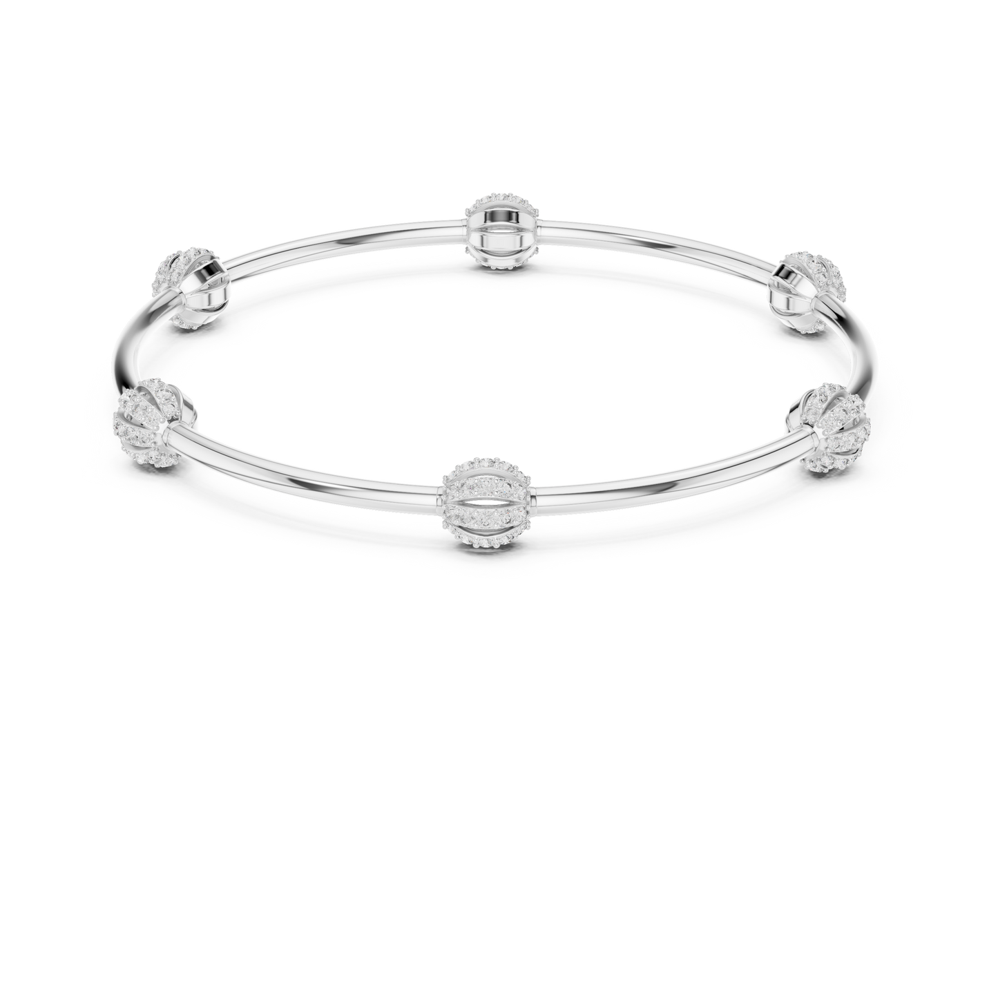 1.26CTW Ribbed Diamond Ball Station Bangle - Yellow Gold