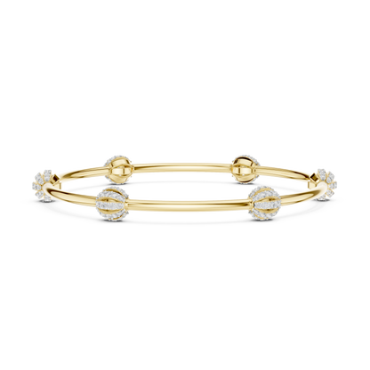 1.26CTW Ribbed Diamond Ball Station Bangle - Yellow Gold Bracelet