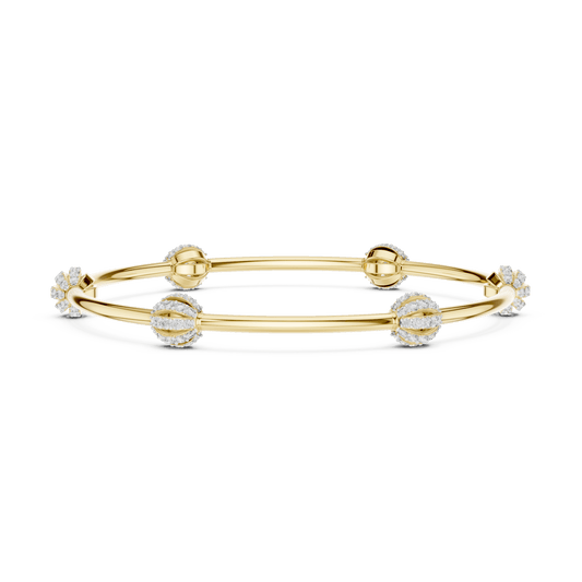 1.26 Carat Ribbed Diamond Ball Station Bangle - Yellow Gold
