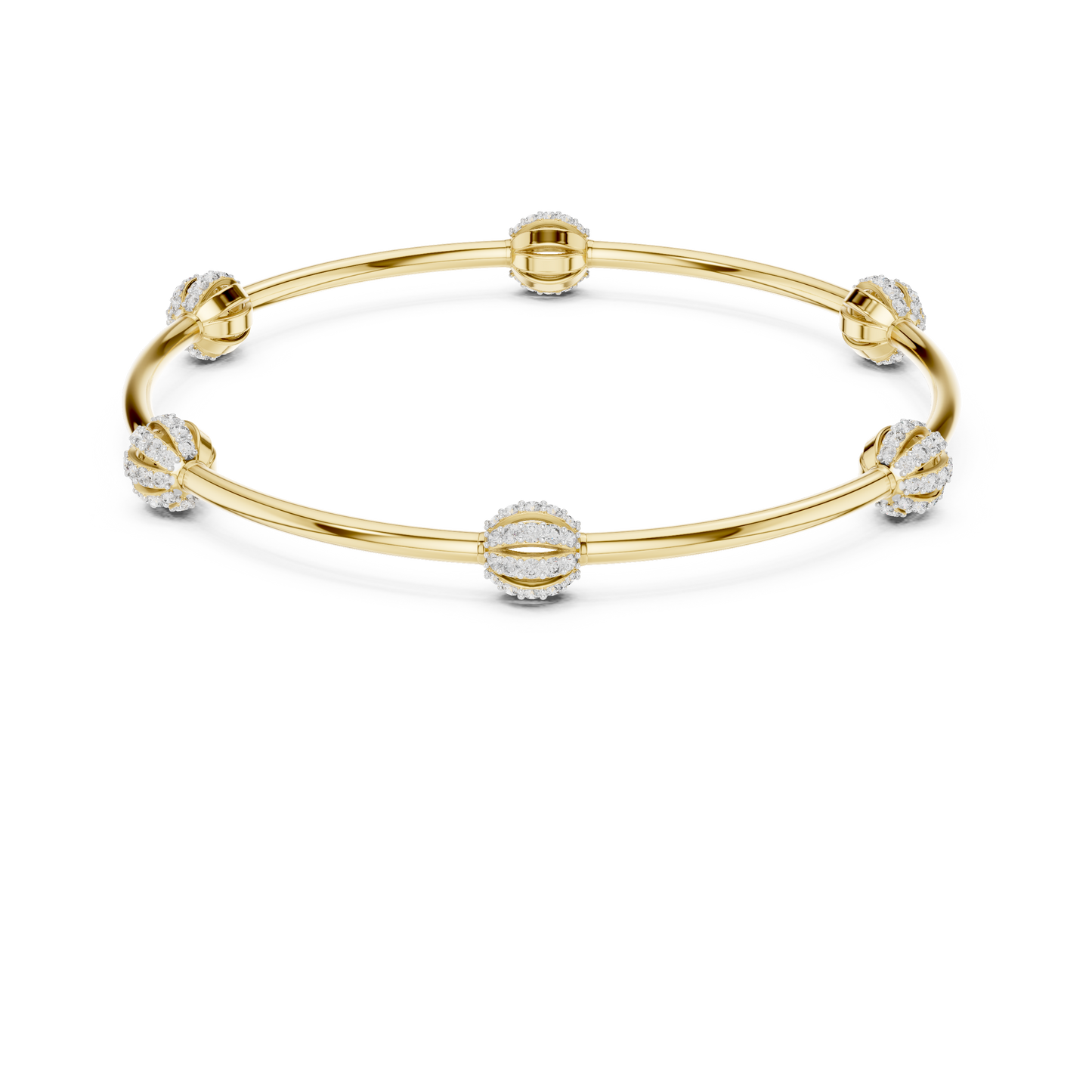 1.26CTW Ribbed Diamond Ball Station Bangle - Yellow Gold Bracelet