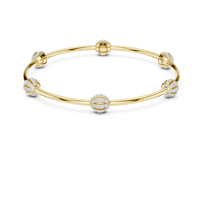 1.26CTW Ribbed Diamond Ball Station Bangle - Yellow Gold Bracelet