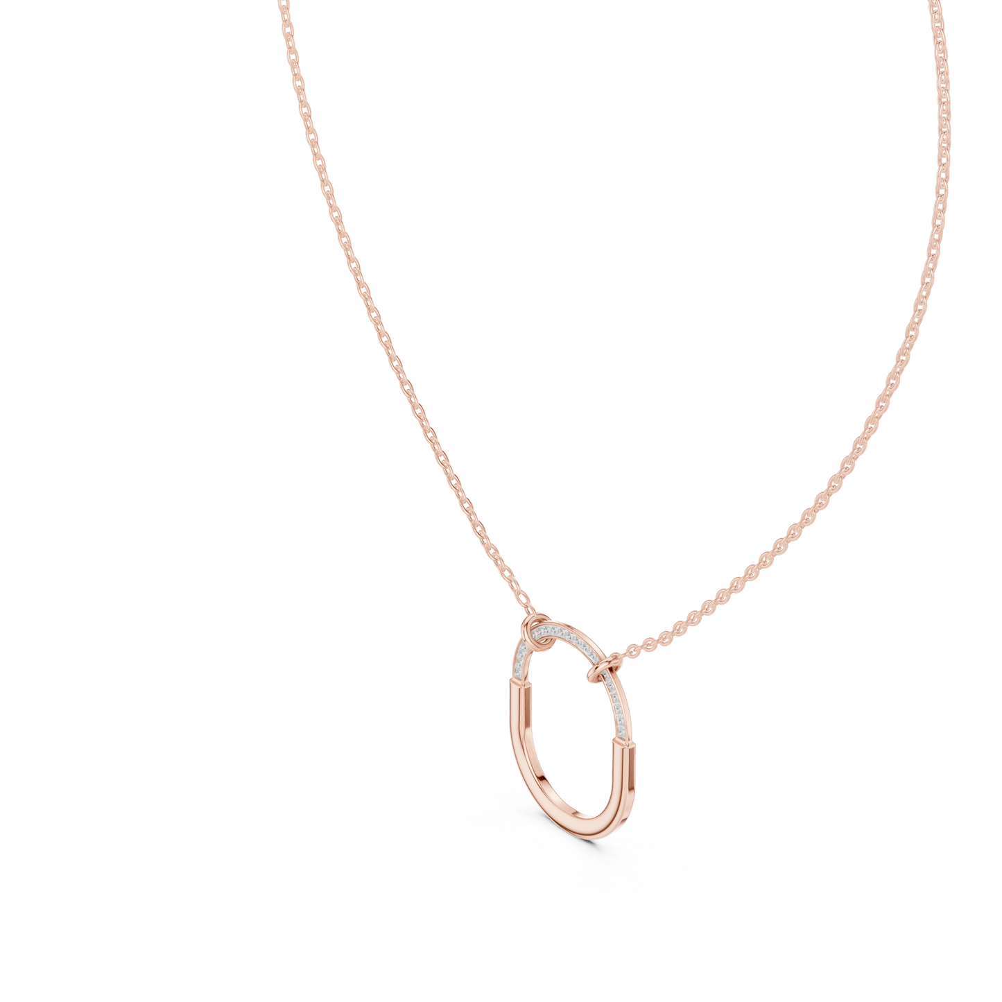 Gold Oval Link Pendant with Diamond Pavé Arch : 0.11CTW