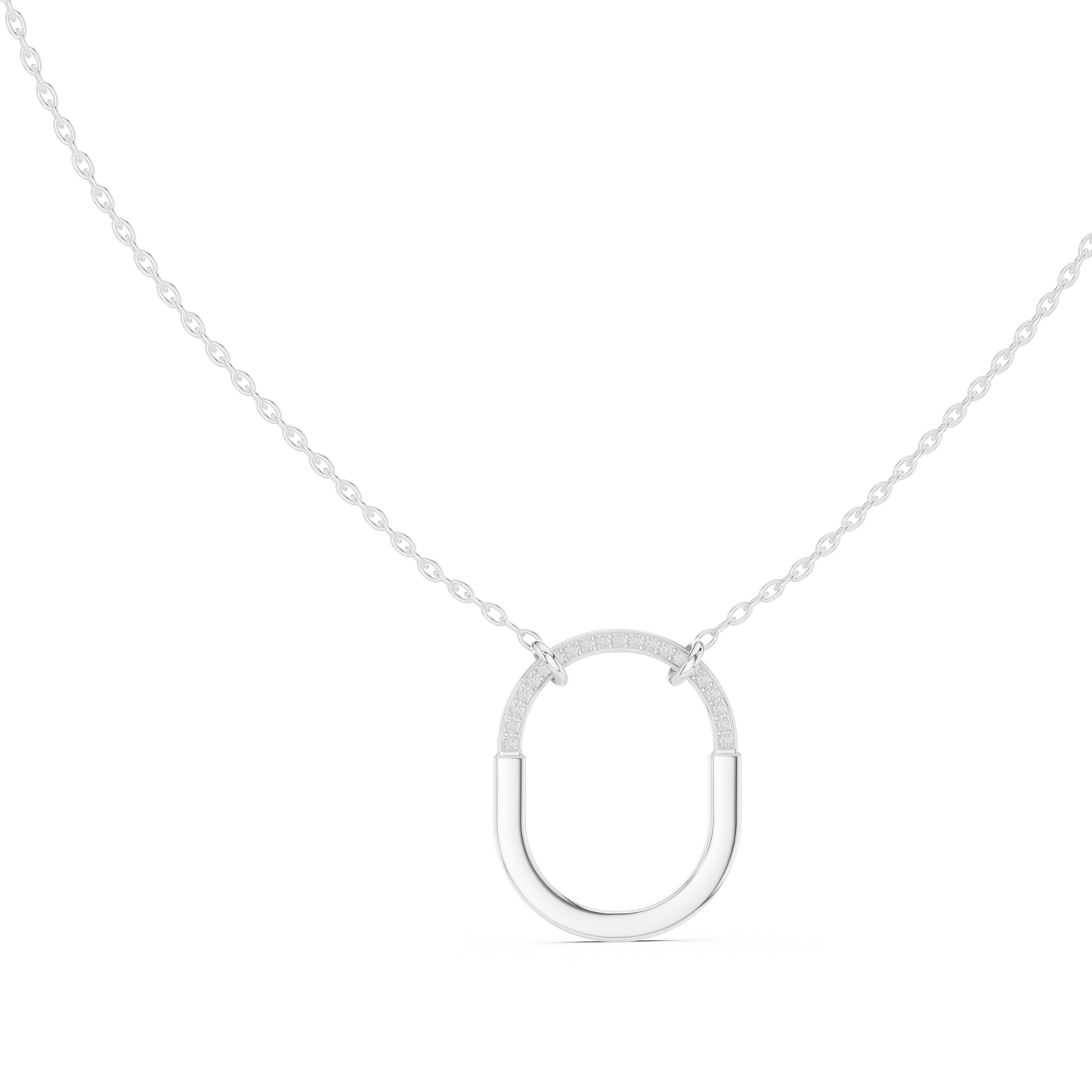 Gold Oval Link Pendant with Diamond Pavé Arch : 0.11CTW