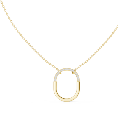 Gold Oval Link Pendant with Diamond Pavé Arch : 0.11CTW