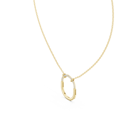 Gold Oval Link Pendant with Diamond Pavé Arch : 0.11CTW