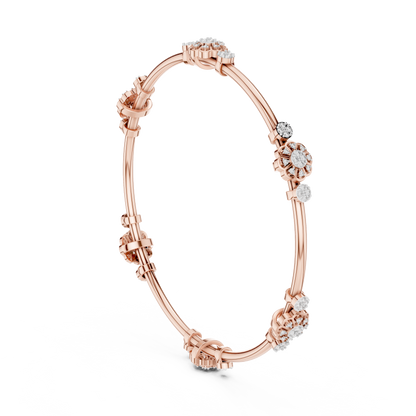 0.82CTW Floral Cluster Diamond Station Bangle - Yellow Gold Bracelet