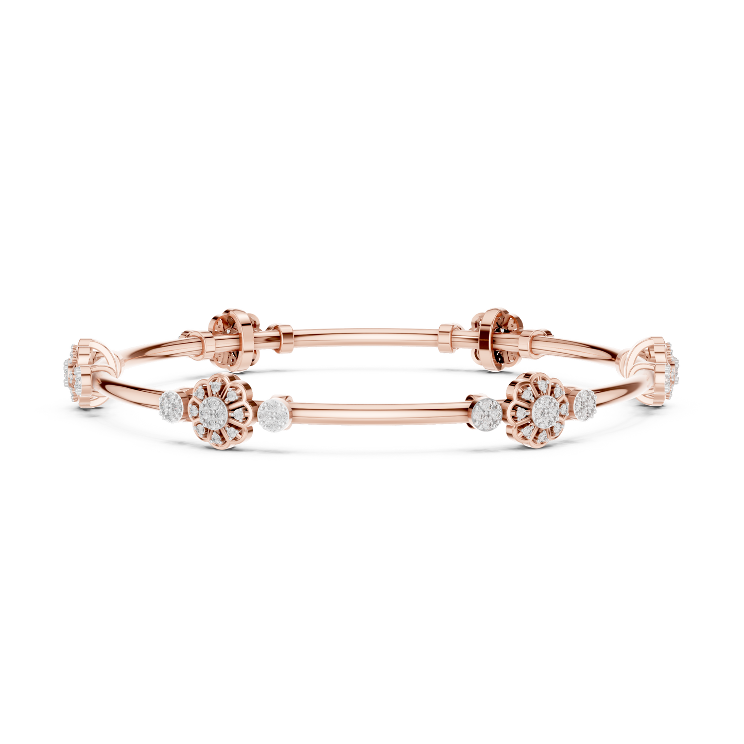 0.82CTW Floral Cluster Diamond Station Bangle - Yellow Gold Bracelet