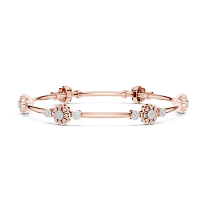 0.82CTW Floral Cluster Diamond Station Bangle - Yellow Gold Bracelet