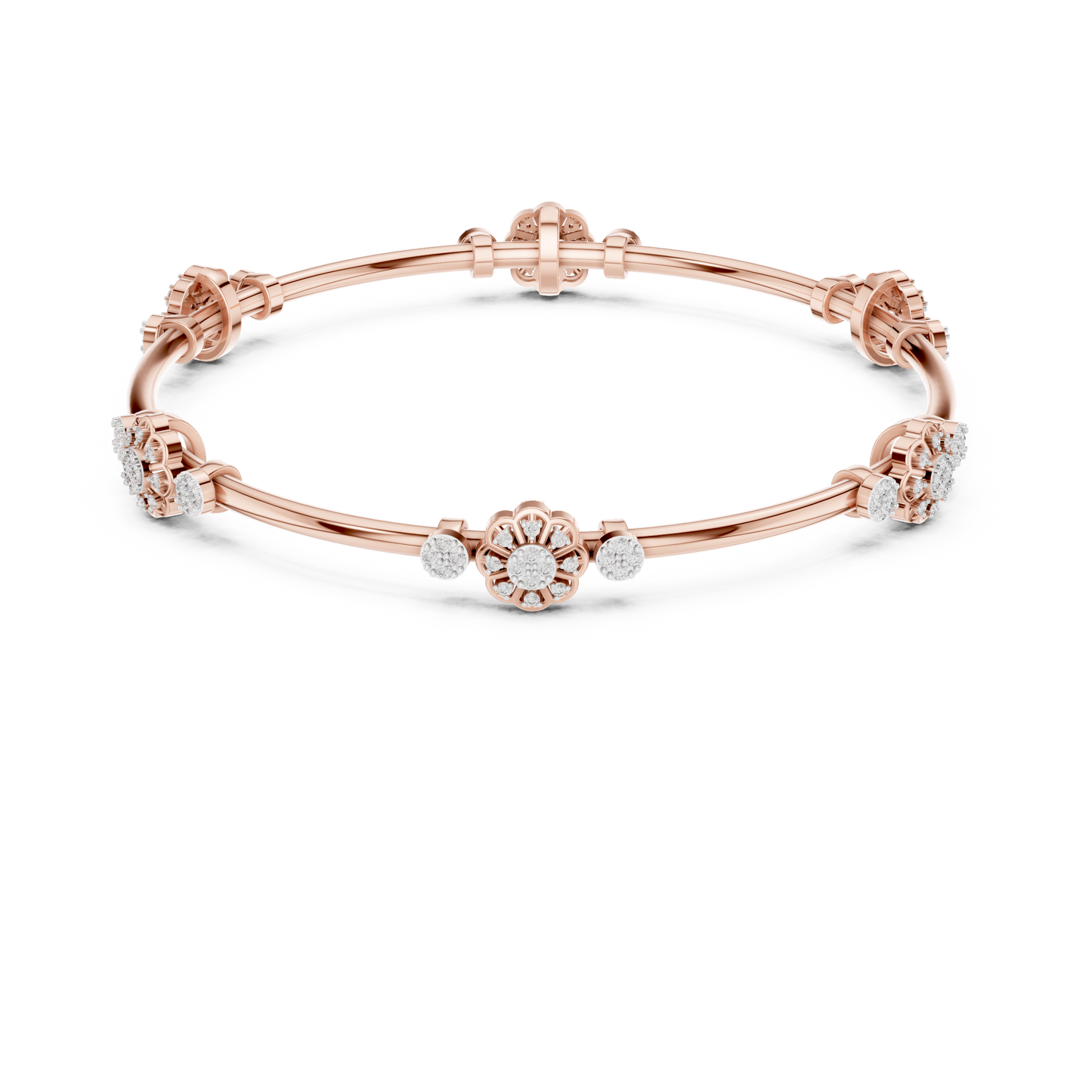 0.82CTW Floral Cluster Diamond Station Bangle - Yellow Gold Bracelet