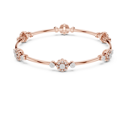 0.82CTW Floral Cluster Diamond Station Bangle - Yellow Gold Bracelet