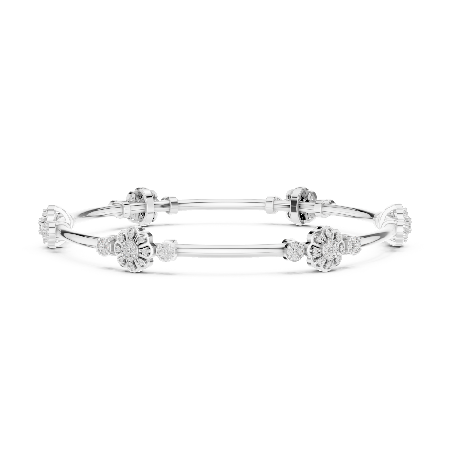 0.82CTW Floral Cluster Diamond Station Bangle - Yellow Gold Bracelet