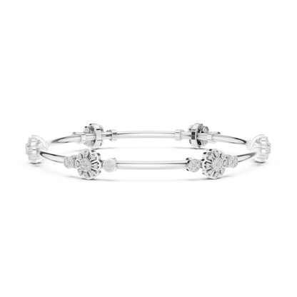 0.82CTW Floral Cluster Diamond Station Bangle - Yellow Gold Bracelet