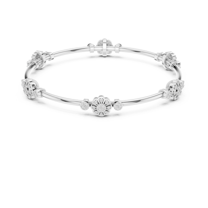 0.82CTW Floral Cluster Diamond Station Bangle - Yellow Gold Bracelet