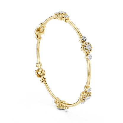 0.82CTW Floral Cluster Diamond Station Bangle - Yellow Gold Bracelet