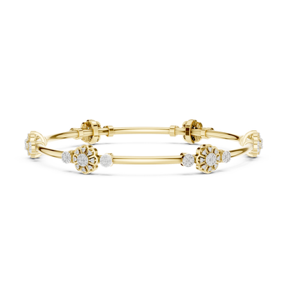 0.82CTW Floral Cluster Diamond Station Bangle - Yellow Gold Bracelet