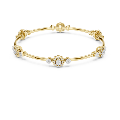 0.82CTW Floral Cluster Diamond Station Bangle - Yellow Gold Bracelet