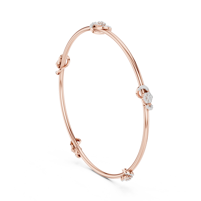 0.51CTW Infinity Knot Floral Diamond Station Bangle - Yellow Gold