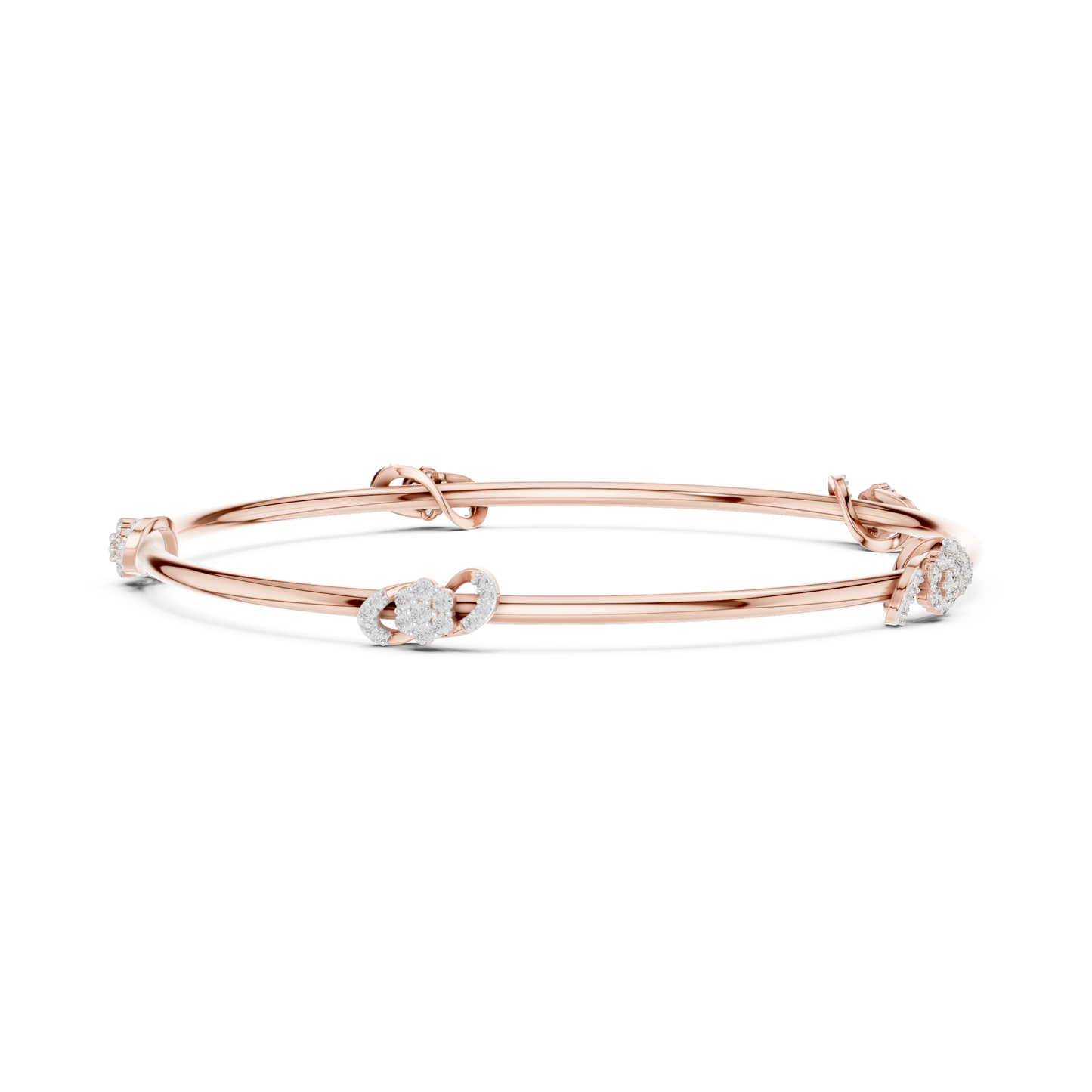 0.51CTW Infinity Knot Floral Diamond Station Bangle - Yellow Gold