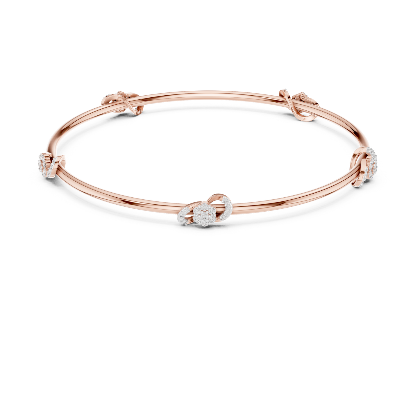 0.51CTW Infinity Knot Floral Diamond Station Bangle - Yellow Gold