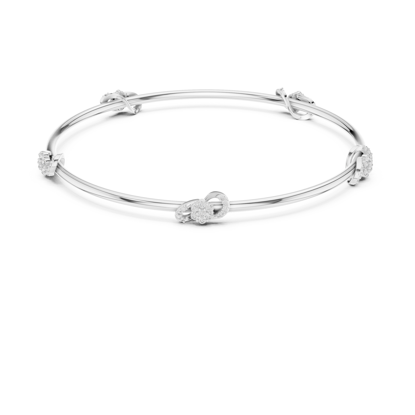 0.51CTW Infinity Knot Floral Diamond Station Bangle - Yellow Gold