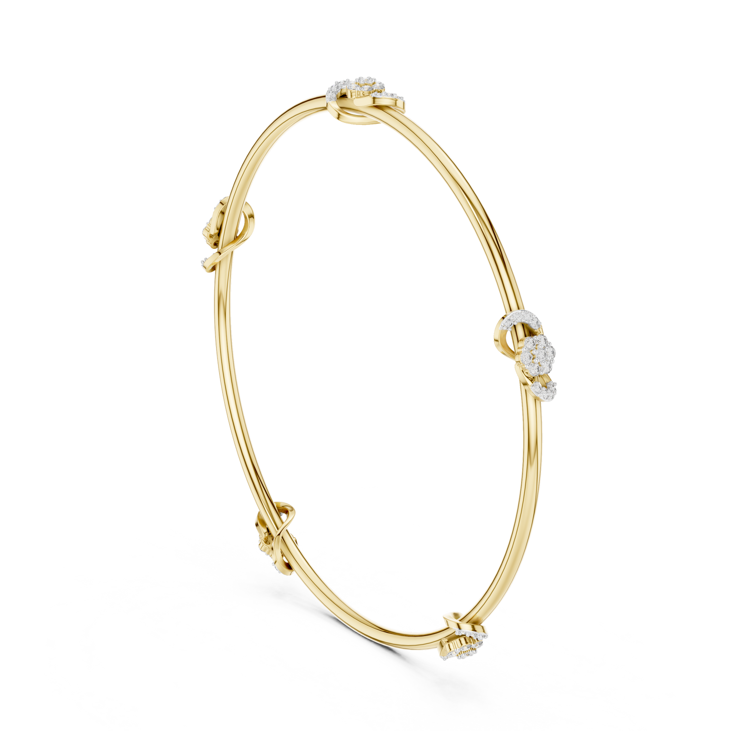 0.51CTW Infinity Knot Floral Diamond Station Bangle - Yellow Gold