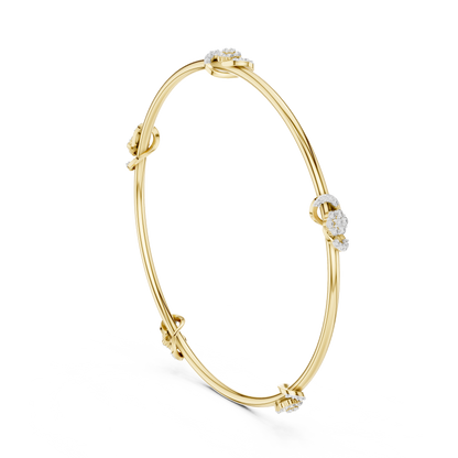 0.51CTW Infinity Knot Floral Diamond Station Bangle - Yellow Gold