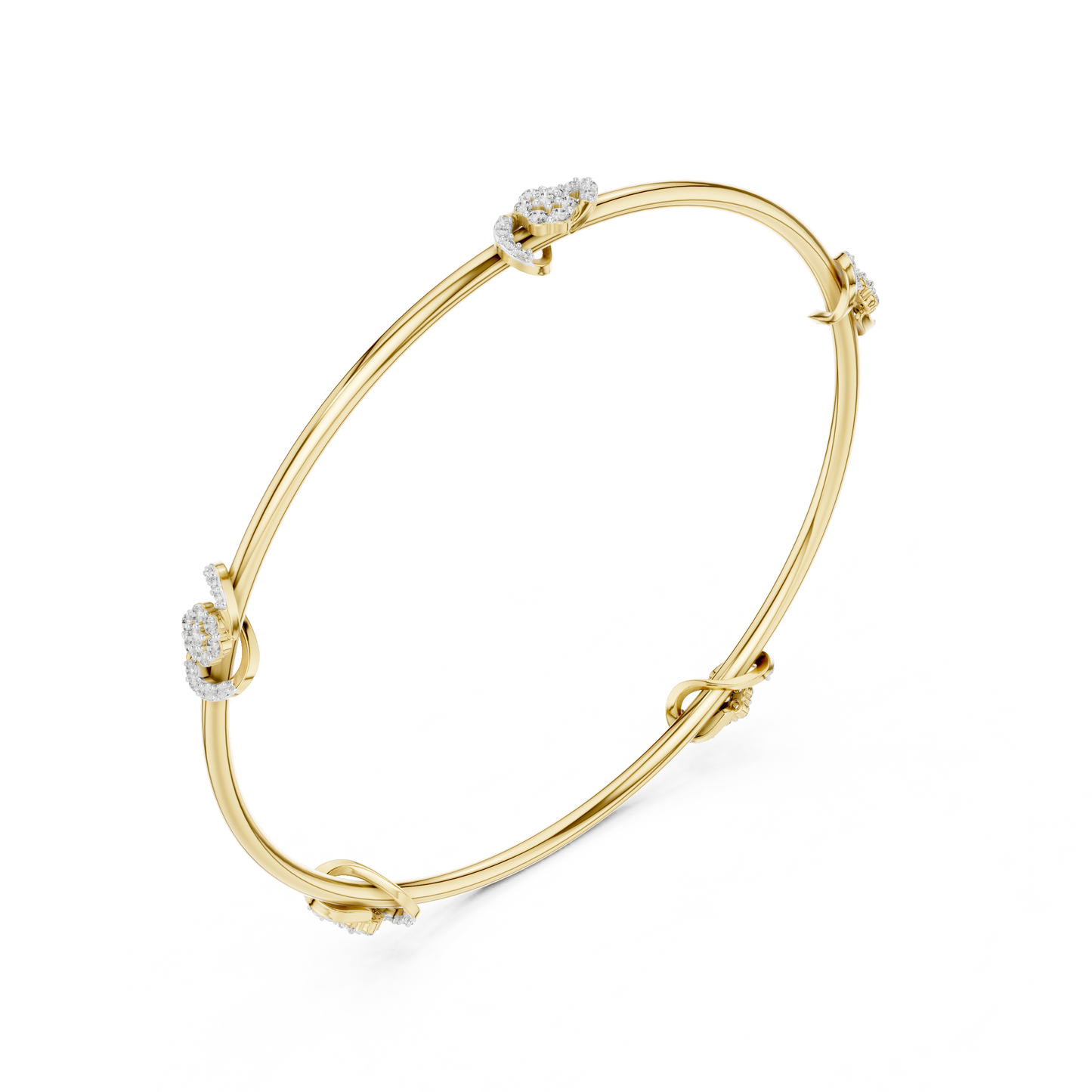 0.51CTW Infinity Knot Floral Diamond Station Bangle - Yellow Gold