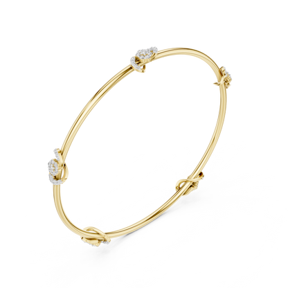0.51CTW Infinity Knot Floral Diamond Station Bangle - Yellow Gold