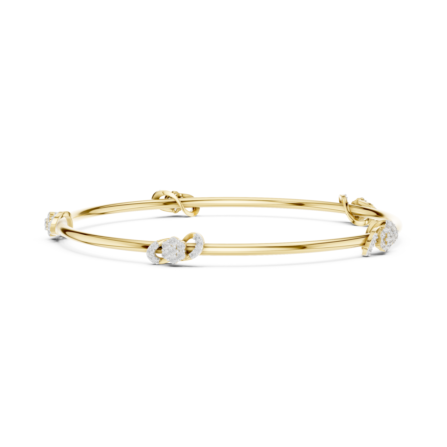 0.51CTW Infinity Knot Floral Diamond Station Bangle - Yellow Gold