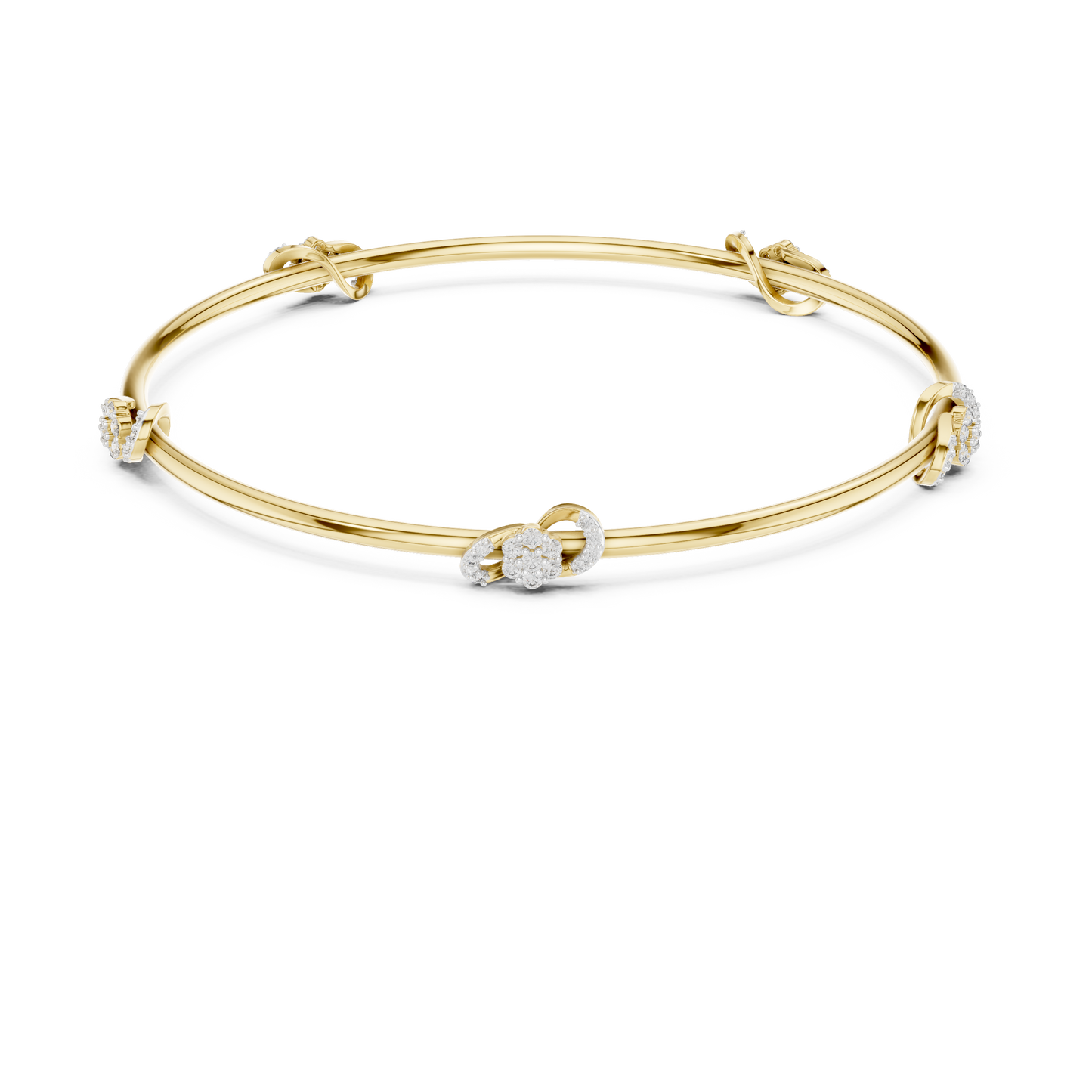 0.51CTW Infinity Knot Floral Diamond Station Bangle - Yellow Gold