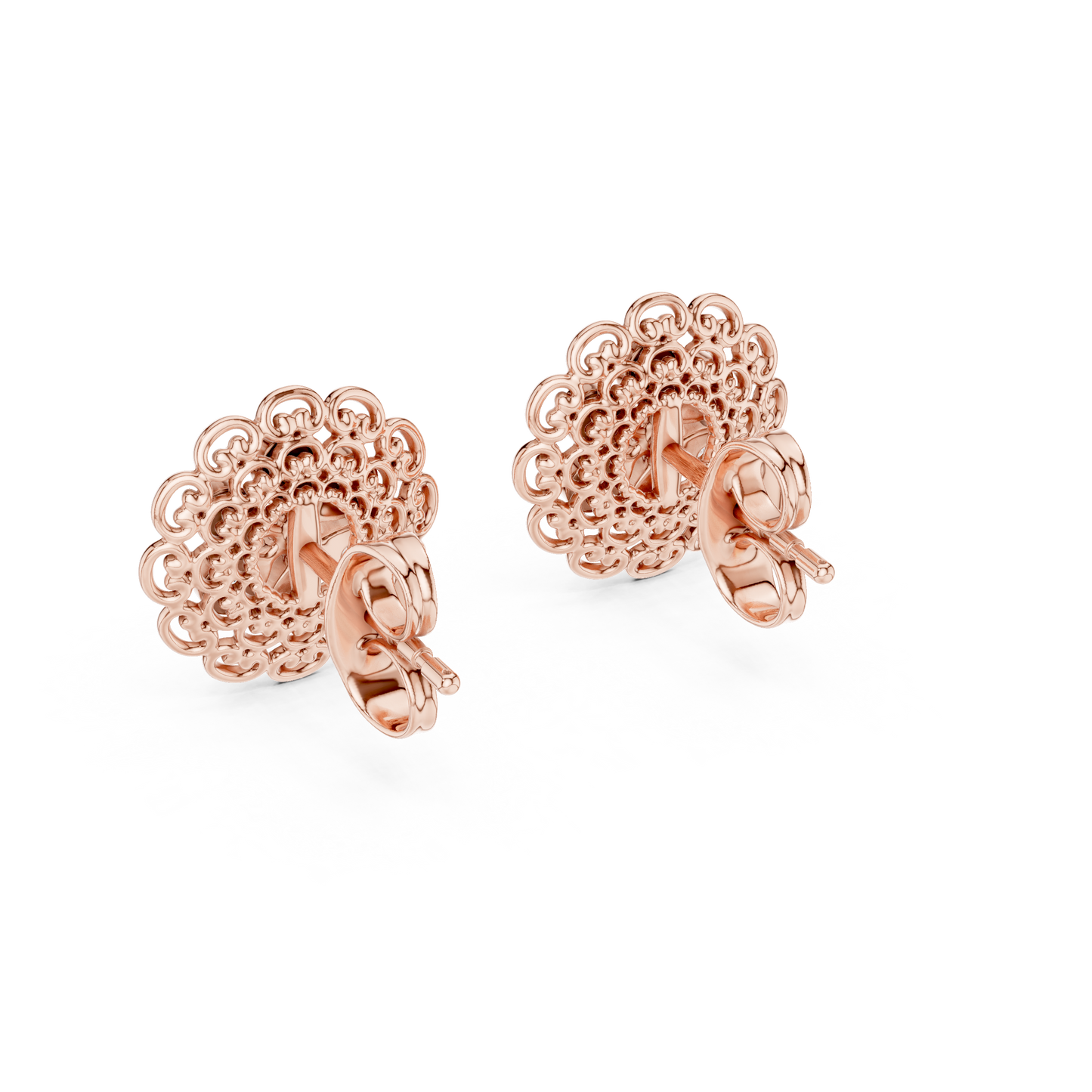0.13ctw Yellow Gold Filigree Flower Mandala Stud Earrings with Diamond Cluster