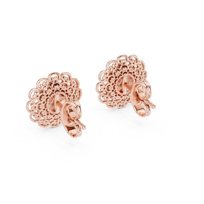 0.13ctw Yellow Gold Filigree Flower Mandala Stud Earrings with Diamond Cluster