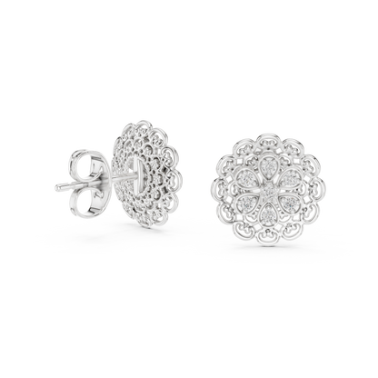 0.13ctw Yellow Gold Filigree Flower Mandala Stud Earrings with Diamond Cluster