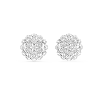 0.13ctw Yellow Gold Filigree Flower Mandala Stud Earrings with Diamond Cluster