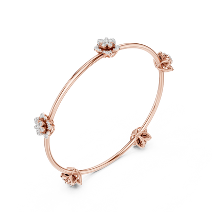 1.04CTW Five-Petal Flower Diamond Station Bangle - Yellow Gold
