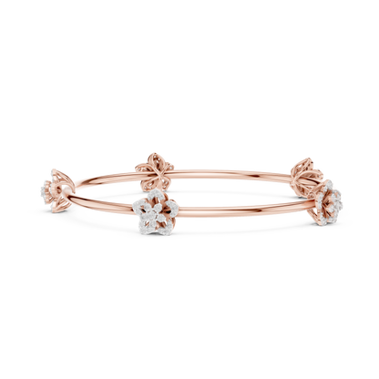 1.04CTW Five-Petal Flower Diamond Station Bangle - Yellow Gold