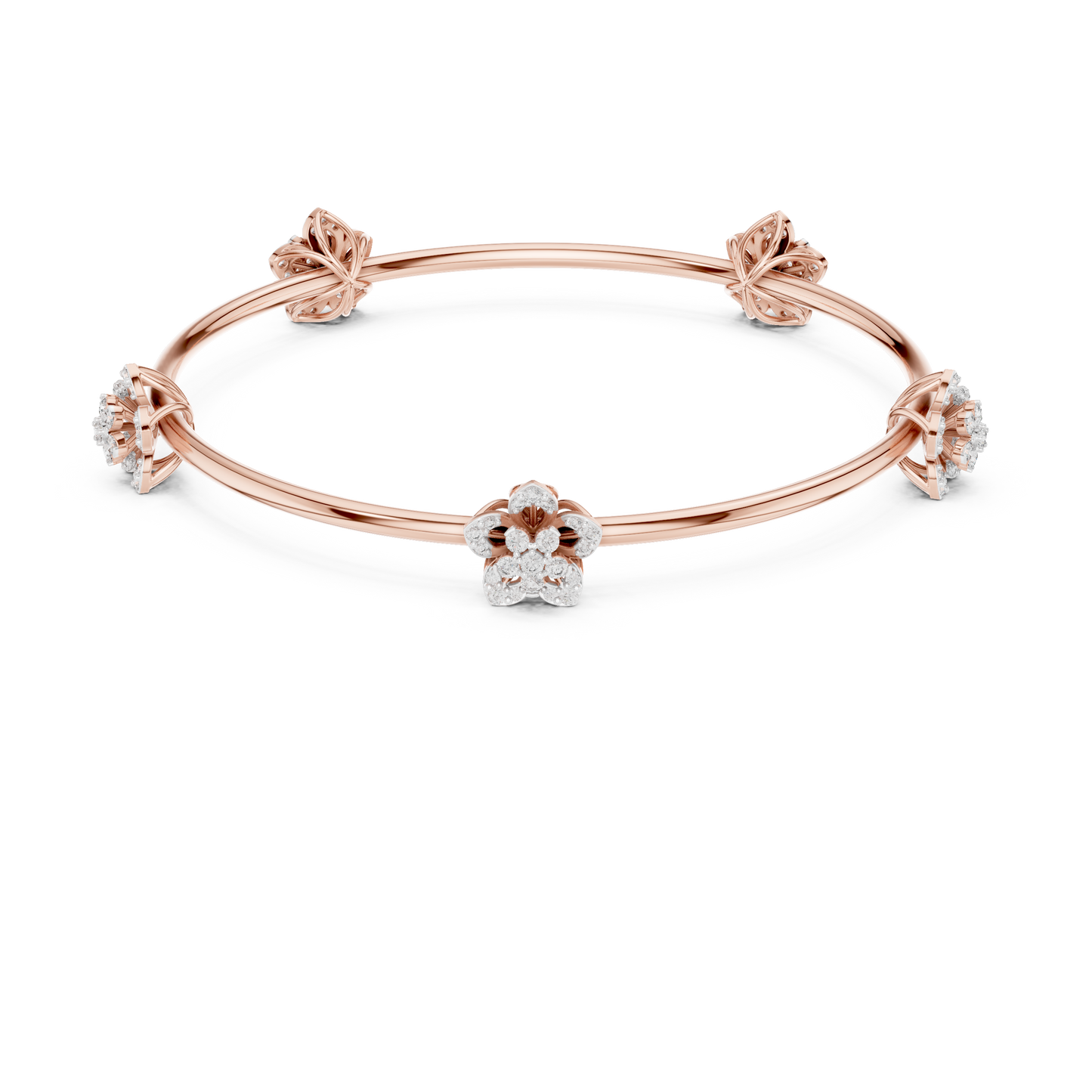 1.04CTW Five-Petal Flower Diamond Station Bangle - Yellow Gold