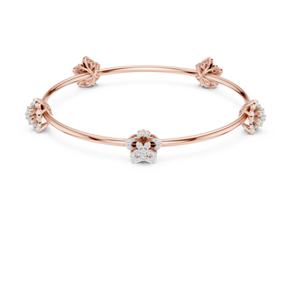 1.04CTW Five-Petal Flower Diamond Station Bangle - Yellow Gold