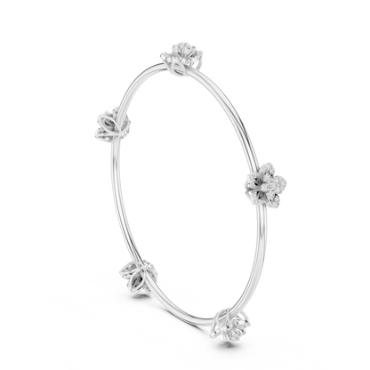 1.04CTW Five-Petal Flower Diamond Station Bangle - Yellow Gold