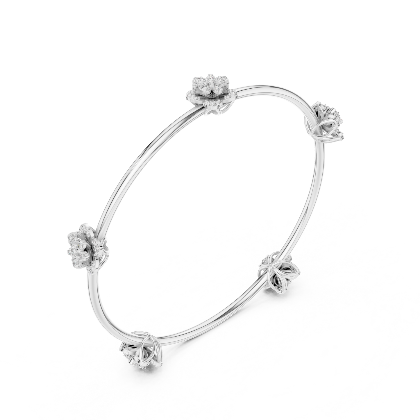 1.04CTW Five-Petal Flower Diamond Station Bangle - Yellow Gold