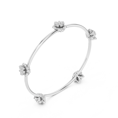 1.04CTW Five-Petal Flower Diamond Station Bangle - Yellow Gold