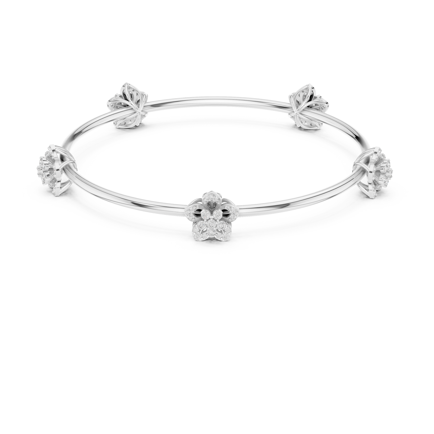 1.04CTW Five-Petal Flower Diamond Station Bangle - Yellow Gold