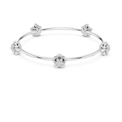 1.04CTW Five-Petal Flower Diamond Station Bangle - Yellow Gold