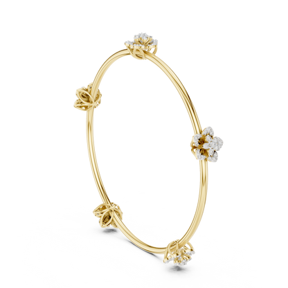 1.04CTW Five-Petal Flower Diamond Station Bangle - Yellow Gold