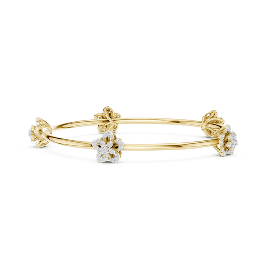 1.04 Carat Five-Petal Flower Diamond Station Bangle - Yellow Gold
