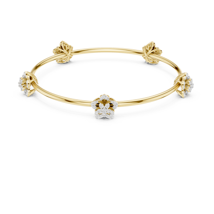 1.04CTW Five-Petal Flower Diamond Station Bangle - Yellow Gold