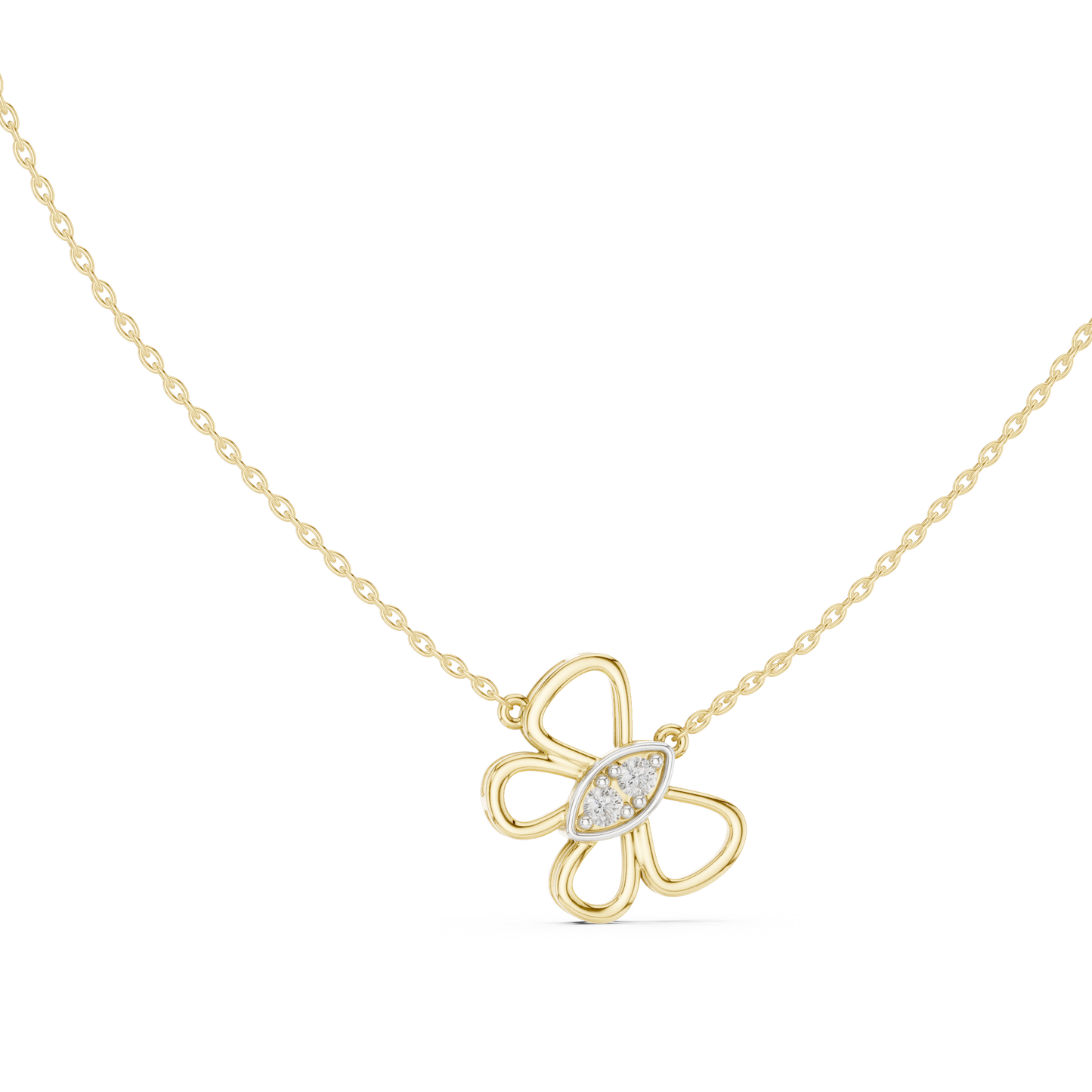Sparkling Butterfly Bloom Pendant in Gold : 0.16CTW Round Diamonds