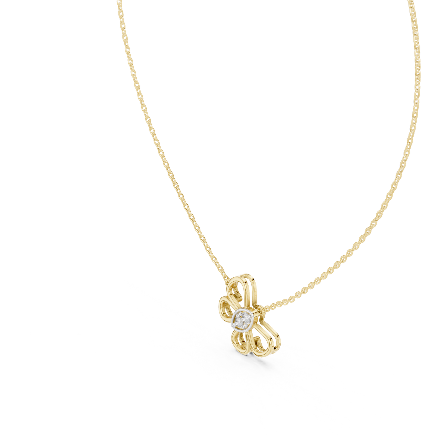 Sparkling Butterfly Bloom Pendant in Gold : 0.16CTW Round Diamonds